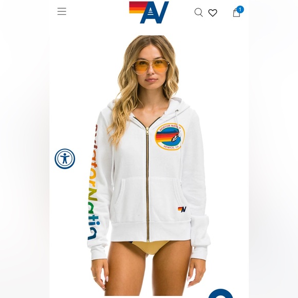 Aviator Nation, White zip up sweatshirt, women’s size Small - Picture 1 of 6